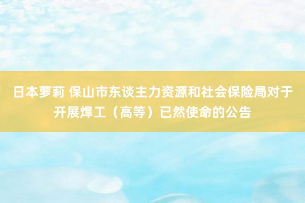 日本萝莉 保山市东谈主力资源和社会保险局对于开展焊工（高等）已然使命的公告